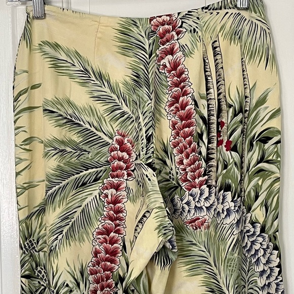 100% Silk Hawaiian Tropical Palm Tree Print Pants Womens size 8 Vacation Cruise - Picture 5 of 10